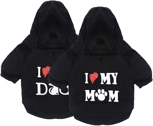 Miniatura 1 de Sudadera con capucha para perro y niña, diseño de I Love My Mom, con capucha para perros pequeños y medianos, juego de 2 (L)