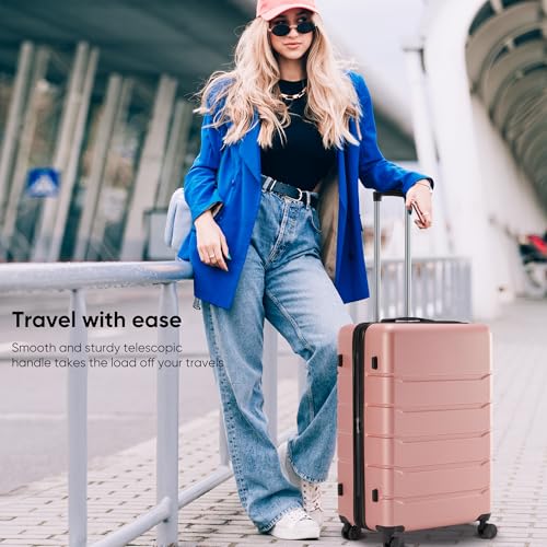 OLIXIS 28 Inch Luggage, Hardside Checked Suitcase with Spinner Wheels, Lightweight ABS Hard Shell Travel Luggage, TSA Approved Lock, Expandable Large Suitcase for Business & Travel–Pink2