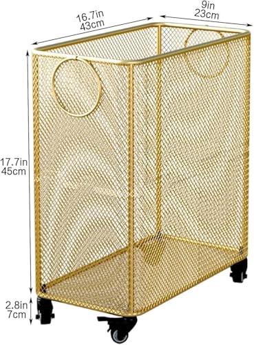 Panier à linge à roulettes en fil robuste et design doré - 3