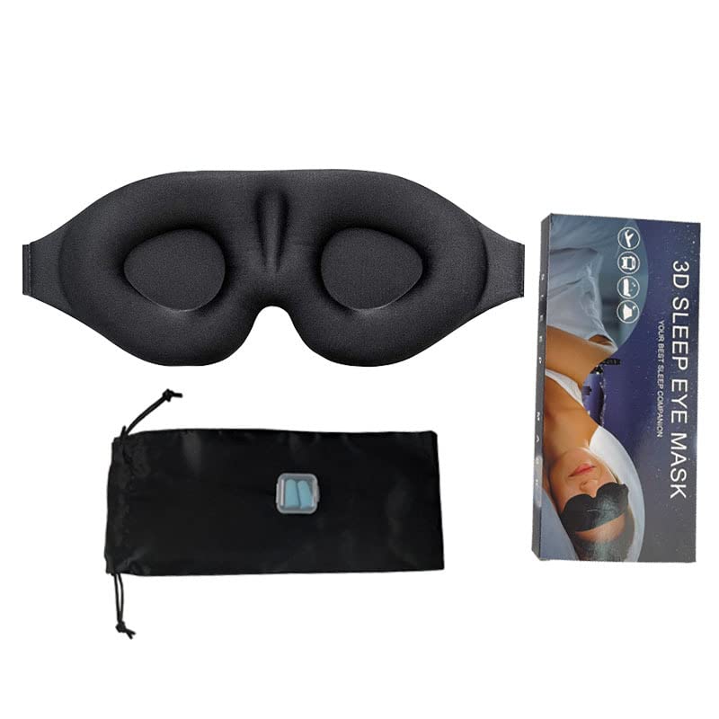 Amazon 3d sleep eye mask sleep aviation breathable black summer no nose wing three-dimensional shading eye mask cross border Four-piece set (eye mask + earplugs + satin bag + color box)
