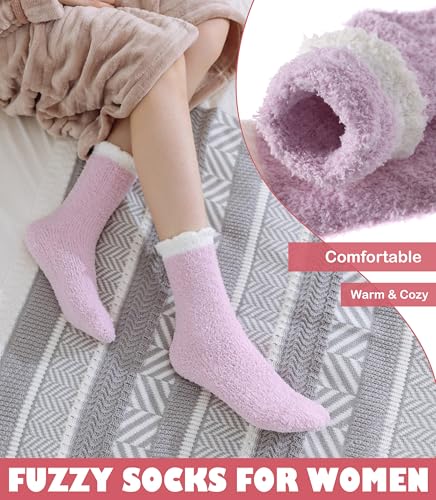 Image of LINEMIN Womens Fuzzy Socks Cozy Fluffy Winter Warm Slipper Socks Microfiber Soft Home Sleeping Socks