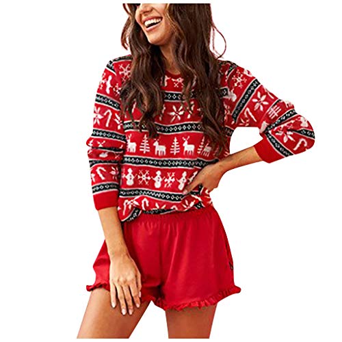 Preisvergleich Produktbild Gusspower Damen Weihnachtspullover Rundhals Langarm Christmas Sweater Elch Drucken Sweatshirt Neuheit Freizeit Winter Rot Top (Rot, S)