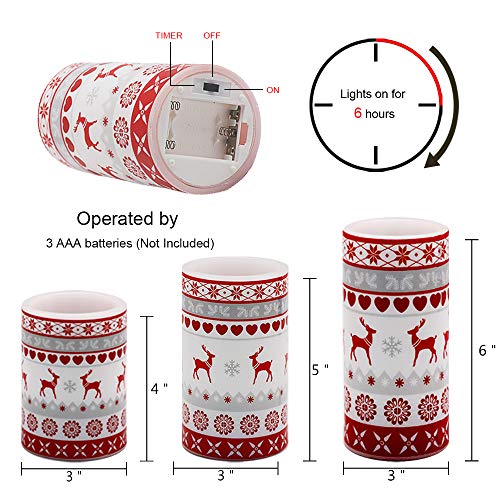 Image of GenSwin Flameless Flickering Led Candles Battery Operated with 6 Hours Timer, Real Wax Pillar Candles Warm Light Love Deer Decal Decor Gift(Pack of 3)