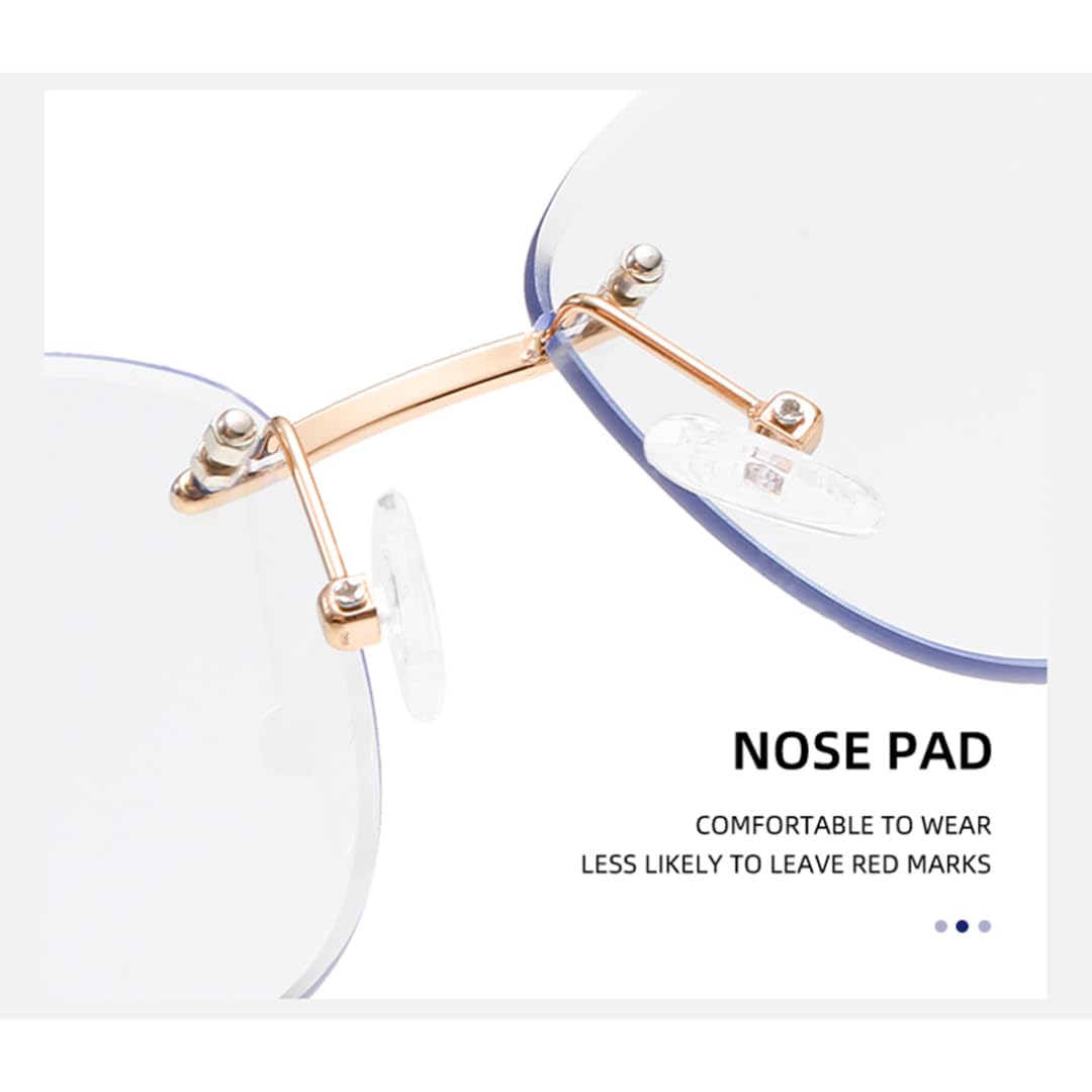 Gafas de sol de lujo sin montura con filtro de luz azul y efecto ojo de gato para mujer.