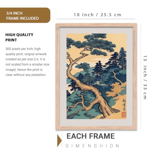 Image of kotart Japanese Nature Art View Framed Poster | Big Aesthetic Nature Art Wall Framed Posters for Living Room Bedroom Wall Decor Set Of 3 (10X13 inch)