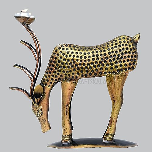 Image of KRAFTSKALA Decorative Showpiece Iron Metal Deer with Tea Light Candle Holder, 14 inch Large Deer Statue Home Decor Item for Living Room, Doorway (Deer)