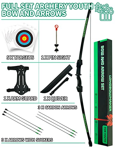 Longbowmaker Youth Bow And Arrow Set Archery Recurve Bow Beginner Bow For Outdoor Hunting Archery Equipment Set For Teens And Kids #TOP3