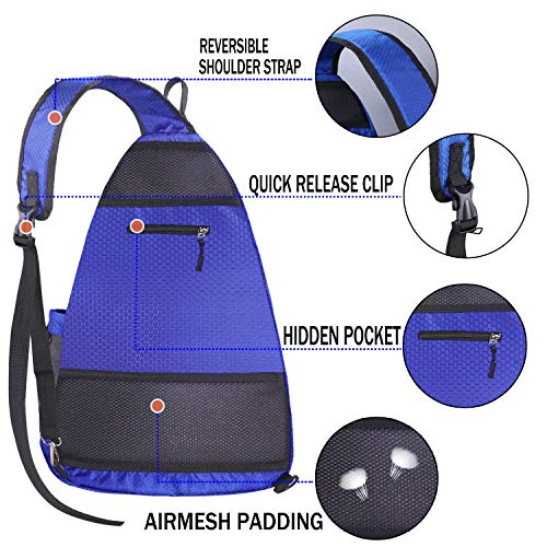 LLYWCM Sling Bag | Pickleball Bag - Reversible Crossbody Sling Backpack for Pickleball Paddles, Tennis, Pickleball Racket and Travel for Women Men (Blue) - Thumbnail 2
