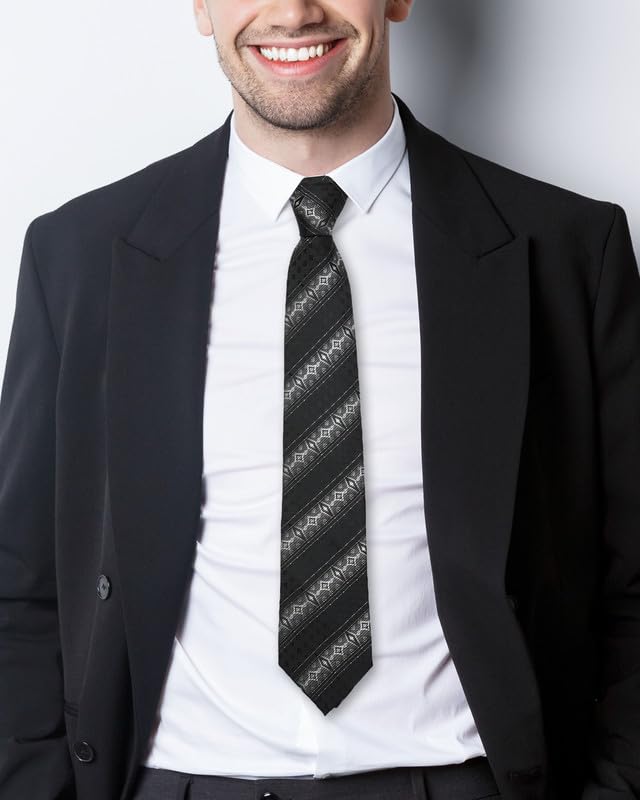 Image of Axlon Tie for Men - Striped Silk Neck Ties Set with Cufflinks Flower Pin, Pocket Square & Black Gift Box, Combo Necktie Sets for Office Wear, Formal Suits & Weddings (0, st3pn)