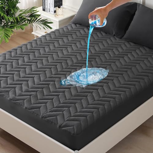 UNILIBRA Queen Size Mattress Protector Waterproof Quilted, Fitted Mattress Pad with Breathable Ultra-Soft Filling, Deep Pocket Mattress Cover Fits 6"-25" Mattress, Grey