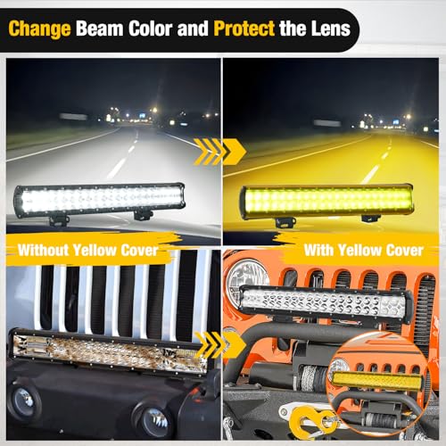 Image of Nilight 20 Inch LED Light Bar Cover Yellow Color | Protective Durable Polycarbonate Lens, Waterproof Dustproof Scratch-Proof for Double-Row Off Road Driving Lighting