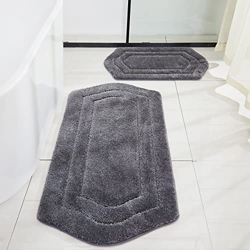COSY HOMEER Extra Thick Bath Rugs for Bathroom - Anti-Slip Bath Linen Sets Mats Soft Plush 100% Strong Polyester Living Room Bedroom Water Absorbent(Grey,20x32+24x48 -Inches) Grey 20"x 32"+2