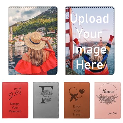 Custom Passport Holder with Photo, Personalized Leather Passport Cover with Text/Logo for...