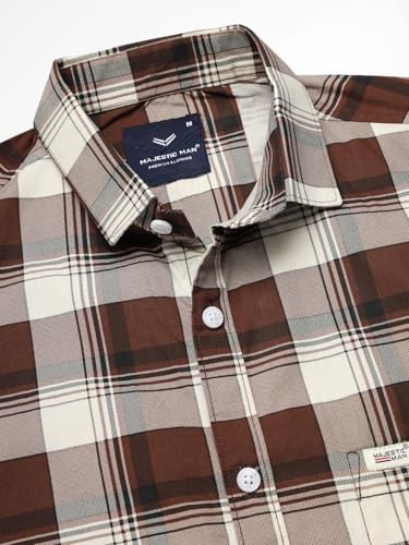 Image of Majestic Man Men's Slim Fit Premium Pure Cotton Plaid Check Half Sleeve Casual Shirt