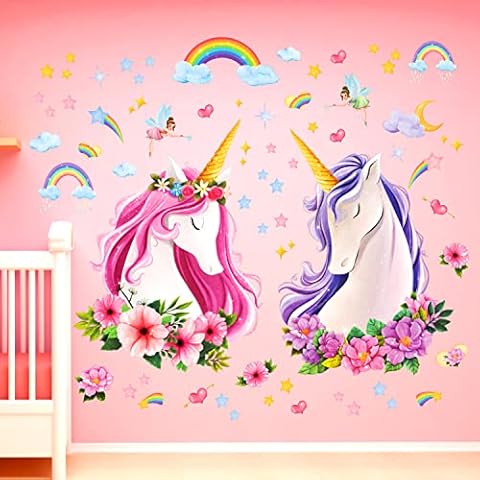 DECOWALL SG-2105 Large Unicorn Wall Stickers Rainbow Kids Colorful Decals Removable for Girls Nursery Bedroom Living Room Art Home Decor Decoration Cover