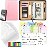 Deuvuo Budget Planner Deutsch, PU Leder A6 Budget Binder mit Cash Umschläge Rechner, Geld Organizer für Geldsparen (Rosa)