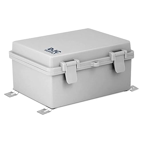 DJC Supply Co. ABS 6.6" x 8.7" x 4.3" impermeable IP67 caja electrónica con bisagras con placa de montaje, soporte, cubierta de plástico y clips