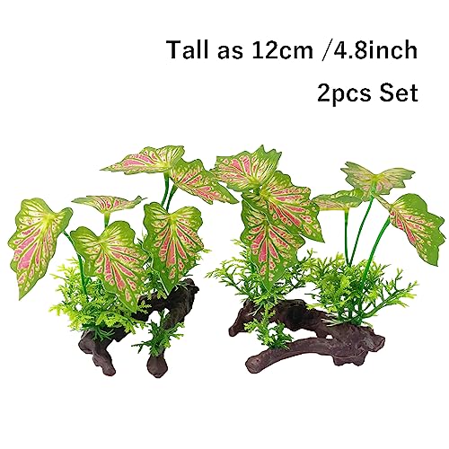 Image of Aquarium Plant Fish Tank Decoration Small Plastic Artificial Plant Goldfish Fish Hide (Rainforest Leafs-Pink-Small-Set)
