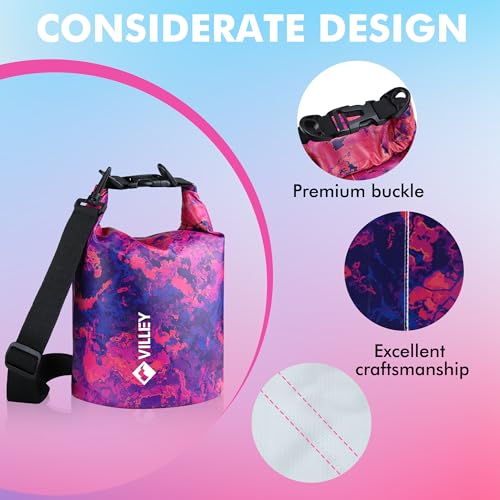 Image of VILLEY Dry Bag Waterproof 5L Roll Top Storage Backpack, Keeps Gear Dry Lightweight Backpack for Kayaking Boating Camping Swimming and Beach Accessories Purple Camo
