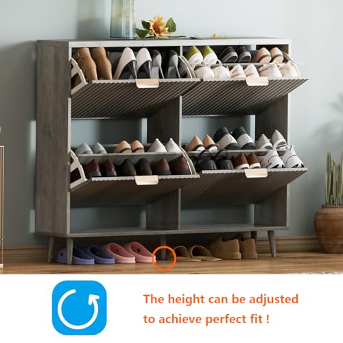 Image of Shoe Cabinet Storage,Modern Freestanding Organizer with 4 Flip Drawers,Narrow Shoe Rack Cabinet for Entryway,Grey