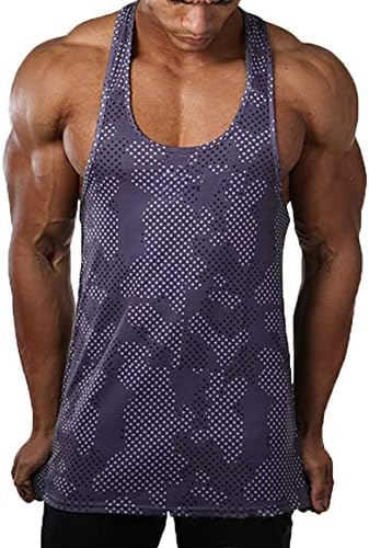 Men's Muscle Stringer Tank Tops Athletic Workout Gym Fitness Vest T-Shirts (US-XL, Purple)