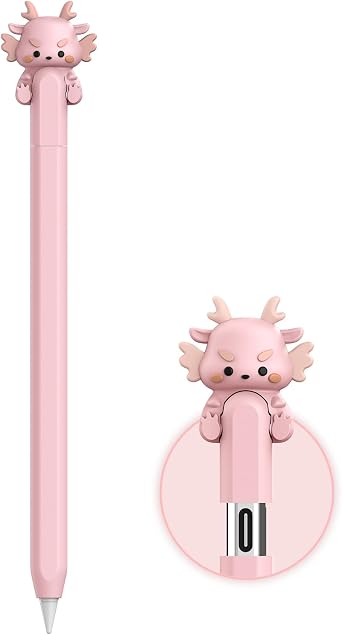 NIUTRENDZ Cute Cow Silicone Case for Apple Pencil - Ultra Thin Protective Cover, Anti-Slip Sleeve Pink Dragon, USB-C