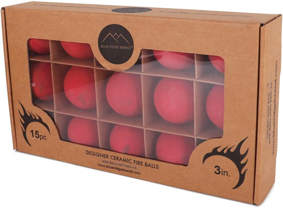 3" Ceramic Fire Balls for Fire Pit – Decorative Fire Pit Balls for Gas Fire Pits & Fire Tables – Heat Resistant Ceramic Fire Balls – Modern Decoration (15 Pack, Red)