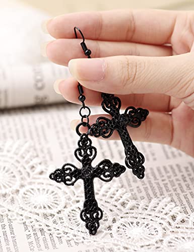 Sacina Gothic Emo Black Rose Cross Earring, Gothic Earrings, Goth Jewelry, Halloween Christmas Jewelry Gift for Women3