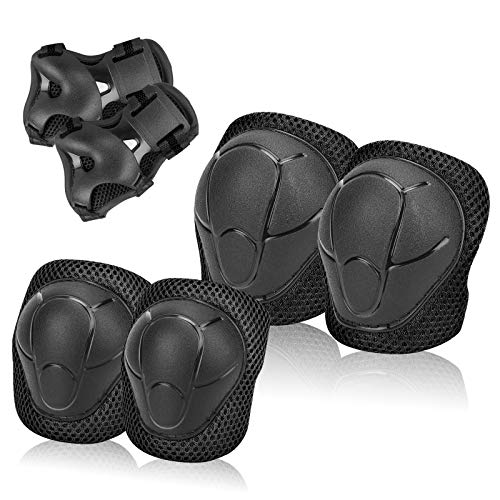 MAIGG Coderas y Rodilleras para Niños con Muñequeras, Equipo de Protección para Niños, Juego de Correa Ajustable 6 en 1 para Niños de para Patineta Bicicleta de Equilibrio Patineta (Negro)