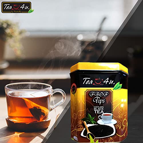 Tea4U Fbop Tips Loose Black Ceylon Tea, Fresh Handpicked Leaves With Metal Canister #TOP1