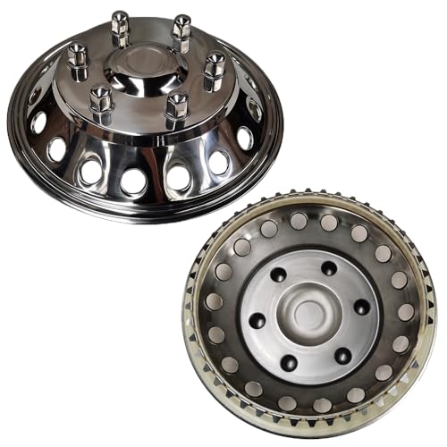 Image of K16AF 16 inch Front Polished Stainless Steel Dually Wheel Simulator,2pc Snap on Single Rear Wheel Hubcaps,6 Lug 18 Hand Hole Wheel Cover for 2012-2021 Dodge,Mercedes and Freightliner Sprinter Van