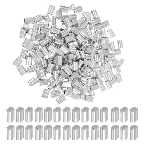 PRETYZOOM 200pcs Aluminum Crimping Loop Sleeves Double Barrel Ferrule 2.5mm M2 Wire Rope Cable Crimp Clips for Industrial Rigging and Wiring Projects