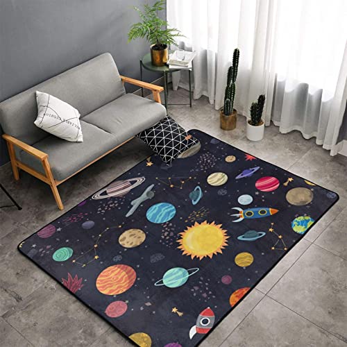 Non Slip Large Area Rugs Durable Thick Floor Mat Doormats Cartoon Space Planets And Spaceships Pattern Printed Floor Pad Rugs Living Room Bedroom Carpet Standing Mat Home Decor 60"X40" #TOP2