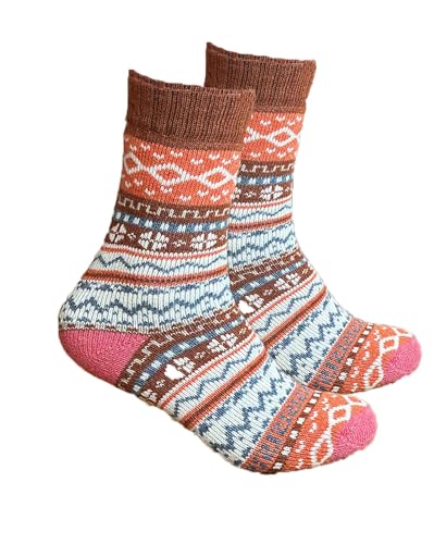 Abolengo de Alpaca Alpaka Socken Miraflores, kuschelig weich mit schönem Muster in drei Größen, 35-38, orange mit pink