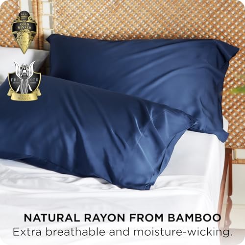 Image of Bedsure Navy Pillow Cases Queen Set of 2, 100% Rayon Derived from Bamboo