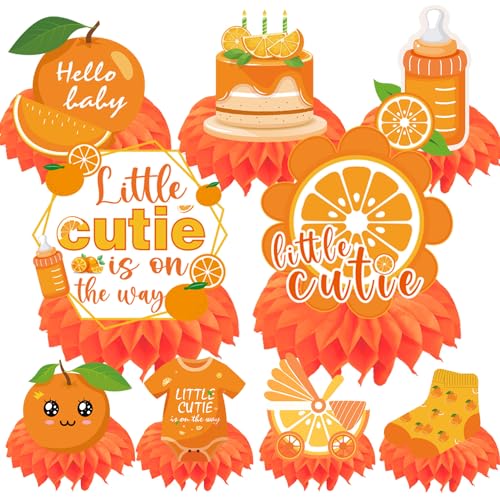 Image of Little Cutie Baby Shower Decorations, 9PCS Cute Orange Party Table Decorations, A Little Cutie Is on the Way Baby Shower Decor Supplies