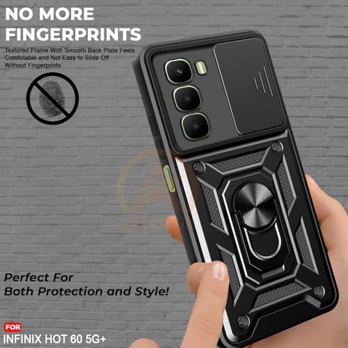 Image of Armor Bumper Back Cover Case for Infinix Hot 60 5G Rotating Camera Cover, Ring Holder & Kickstand | Heavy Duty & 360 Degree Protection Infinix Hot 60 5G Back Cover (Black)