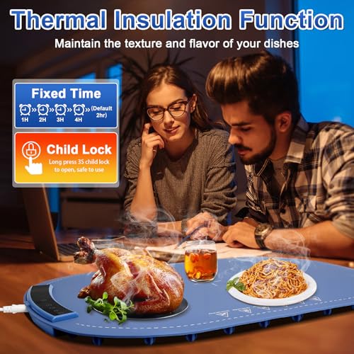 Eascor Warming Mat for Food, Full Surface Rapid Food Heating Mat - Adjustable Electric Warming Tray with 8 Temperature Settings & Auto Shut-Off, Silicone Food Warmer for Parties Buffets, Home, Travel - image 4