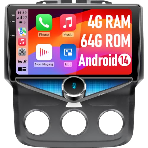 Kissound Car Stereo for Dodge RAM 1500 2500 3500 2013 2014 2015 2016 2017 2018 with Wireless CarPlay and Android Auto 9 QLED Android 14 Car Radio 4G RAM 64G ROM(Only fit Manual AC)