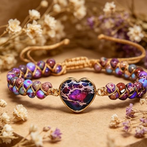 Image of Women Boho Wrap Bracelet,Handmade Natural Stone Crystal Emperor Beads Heart Bracelet, Fashion Bohemian Jewelry Gift for Women