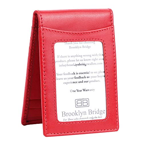 Image of Brooklyn Bridge Genuine Leather Money Clip Wallet for Men VT Tomato Red - Premium Slim RFID Protected Wallet with Cash Clip & Multiple Card Slots, Stylish Front Pocket Design, Gift for Men