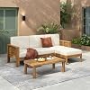 Christopher Knight Home Havets 3 Pieces Outdoor Acacia Furniture Set, Slat Panel Couch, Spacious Seating Armchair, 6" Thick Cushions Sofa and Coffee Table Set for Backyard Garden Balcony, Teak+Beige #3