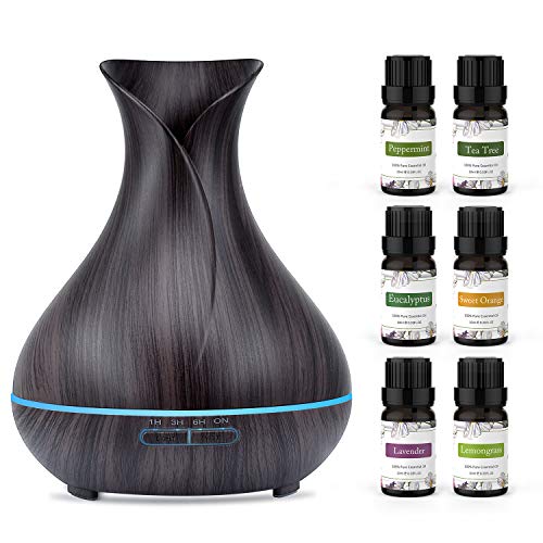ASAKUKI 400ml Essential Oil Diffuser with 6 Bottles 10ml Pure Natural Essential Oils