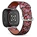 CJBROES Replacement Leather Watch Band, Compatible with Fitbit Versa 3 and Fitbit Sense of Wristband Bracelet Accessory - Elegance Ethnic Flowers