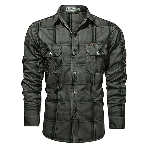 Mens Tactical Shirts Long Sleeve Military Button Up Snap Work Shirt with Pockets Big Tall Slim Fit Western Tops Camo2