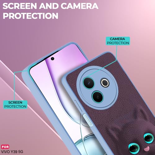 Image of AESTMO Back Case Cover for Vivo Y39 5G Back Cover | 3D Cat Cover | Leather Finish | Full Body Protection | Camera Protection Back Cover for Vivo Y39 5G (Purple)