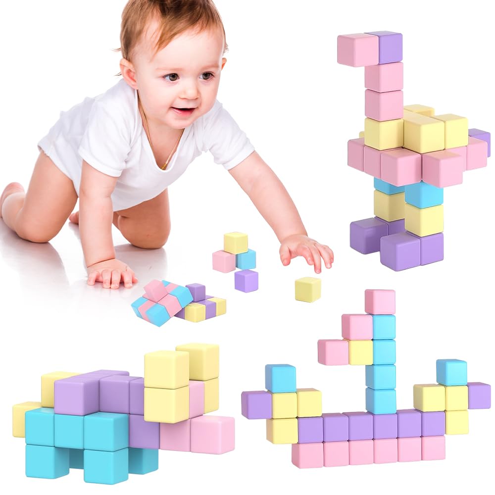 YANGUN Magnetic Building Blocks, 30 PCS Magnetic Blocks for Kids, Brain Development Preschool Kindergarten Toddler Toys, Sensory Educational Construction Toys for Boys & Girls 5-12 Years Old (1Inch)