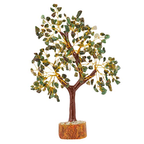 FASHIONZAADI Green Aventurine Gems Tree of Life Chakra Healing Crystals Rock for Bonsai Trees Stone Home Décor Alter Statue Crystal Sculptures Good Luck Gift Feng Shui 10-12 Inch (Golden Wire)
