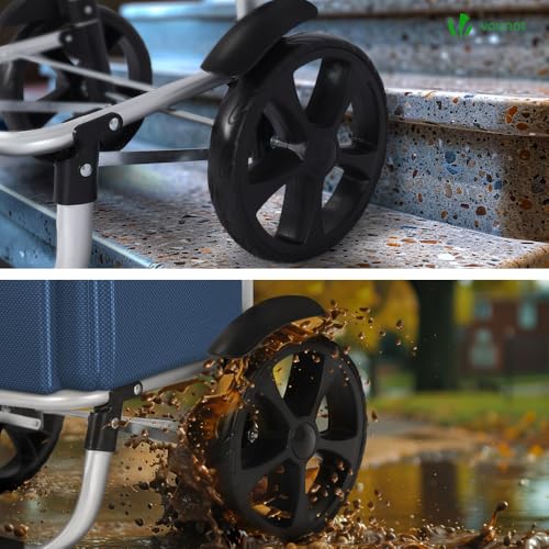 VOUNOT Einkaufstrolley Klappbar aus Aluminium mit 45L Wasserdichter Tasche, 2 Extra große Räder mit Schutzblech, Faltbarer Einkaufswagen, Treppensteiger Trolley, Marineblau – Bild 6