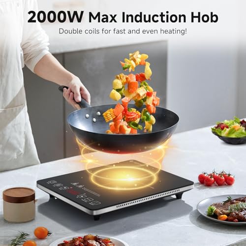 Induktionskochfeld 1 Platte, AMZCHEF Kochplatte Induktion mit ultradünnem Design...